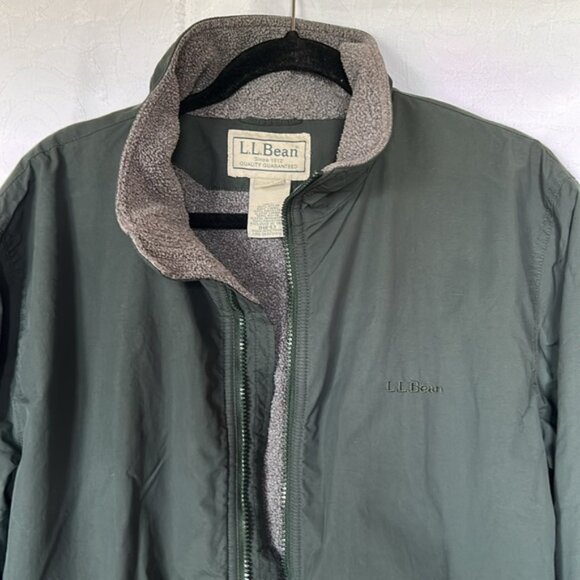 LL BEAN vintage dark hunter green fleece lined zipper front jacket Size L Reg - Picture 6 of 13